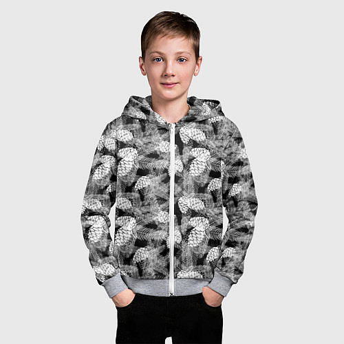 Детская толстовка на молнии Черно-белый узор шишки / 3D-Меланж – фото 3
