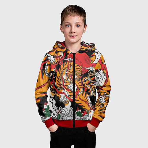 Детская толстовка на молнии Самурайский тигр / 3D-Красный – фото 3