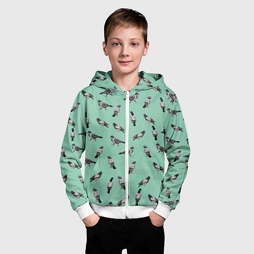 Детская толстовка на молнии Голуби на зеленом / 3D-Белый – фото 3