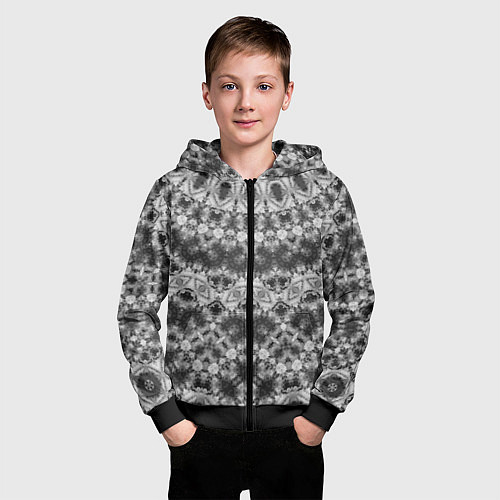 Детская толстовка на молнии Черно белый круглый узор / 3D-Черный – фото 3