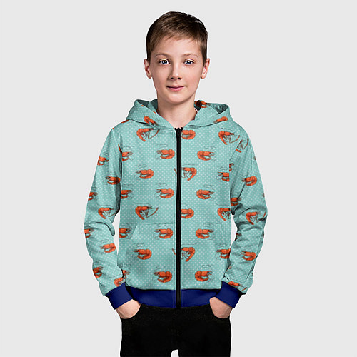 Детская толстовка на молнии Креветки паттерн / 3D-Синий – фото 3