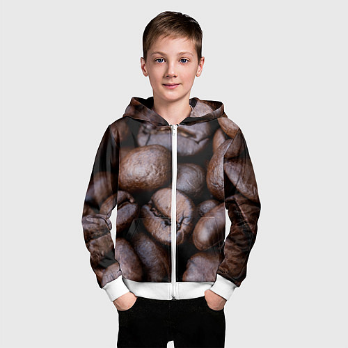 Детская толстовка на молнии Кофейные зёрна / 3D-Белый – фото 3