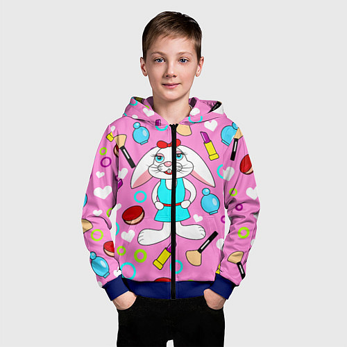 Детская толстовка на молнии Кролик и косметика / 3D-Синий – фото 3