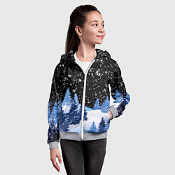 Толстовка на молнии детская Снежная ночь в зимнем лесу, цвет: 3D-меланж — фото 2