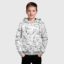 Толстовка на молнии детская Небесные киты ЧБ, цвет: 3D-меланж — фото 2