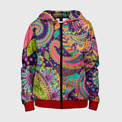 Толстовка на молнии детская Яркий красочный узор, цвет: 3D-красный