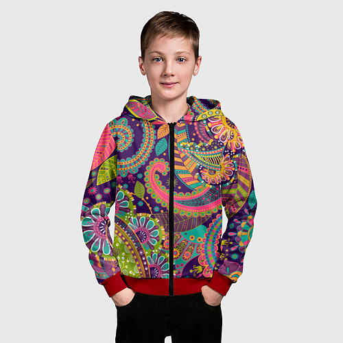 Детская толстовка на молнии Яркий красочный узор / 3D-Красный – фото 3