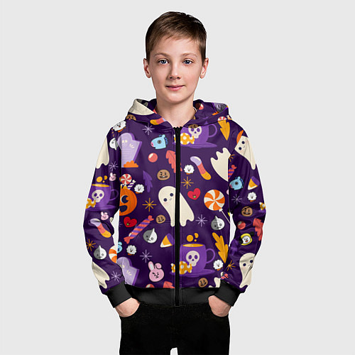 Детская толстовка на молнии HALLOWEEN BTS BT21 PATTERN БТ21 БТС ХЕЛЛОУИН / 3D-Черный – фото 3