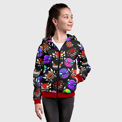 Детская толстовка на молнии Geometry Dash: Demons Squad / 3D-Красный – фото 4