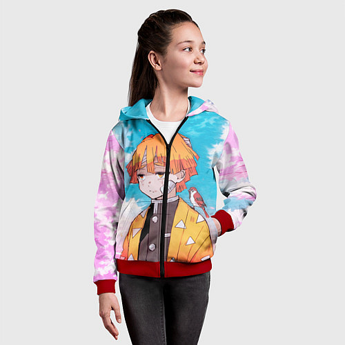 Детская толстовка на молнии КЛИНОК РАССЕКАЮЩИЙ ДЕМОНОВ, ЗЕНИТЦУ / 3D-Красный – фото 4