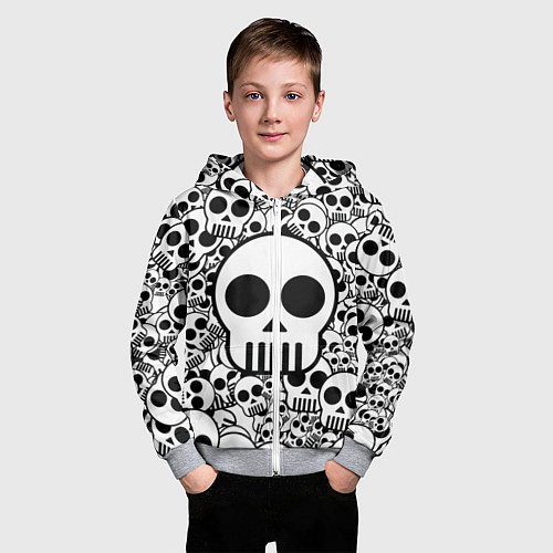 Детская толстовка на молнии Черепа чб / 3D-Меланж – фото 3
