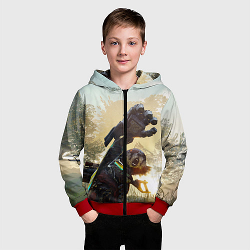 Детская толстовка на молнии Biomutant Биомутант рука / 3D-Красный – фото 3