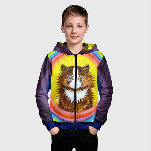 Детская толстовка на молнии Радужный кот Луиса Уэйна / 3D-Синий – фото 3
