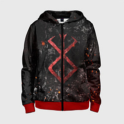 Толстовка на молнии детская BERSERK LOGO GRUNGE RED, цвет: 3D-красный