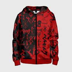 Толстовка на молнии детская BERSERK BLACK RED БЕРСЕРК ПАТТЕРН, цвет: 3D-красный