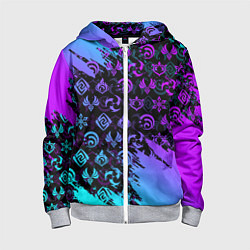 Толстовка на молнии детская GENSHIN NEON PATTERN SYMBOL НЕОН ЭМБЛЕМЫ, цвет: 3D-меланж