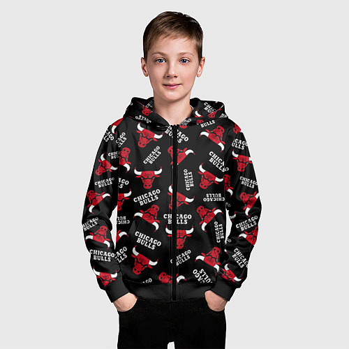 Детская толстовка на молнии CHICAGO BULLS БЫКИ УЗОР / 3D-Черный – фото 3