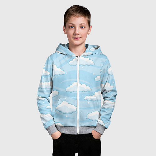 Детская толстовка на молнии Зимние облака / 3D-Меланж – фото 3