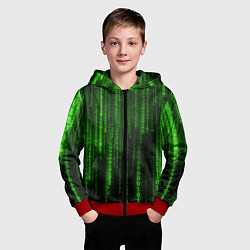 Толстовка на молнии детская Матрица двоичный код, цвет: 3D-красный — фото 2