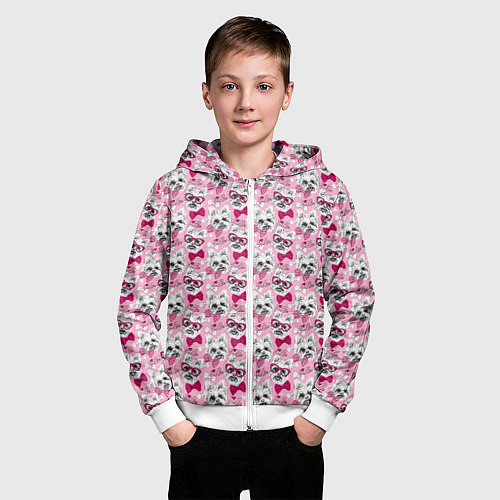 Детская толстовка на молнии Йоркширский Терьер на Розовом Фоне / 3D-Белый – фото 3