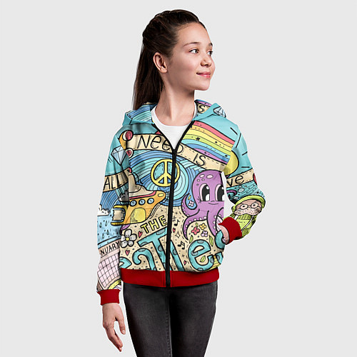 Детская толстовка на молнии All you need is The Beatles / 3D-Красный – фото 4