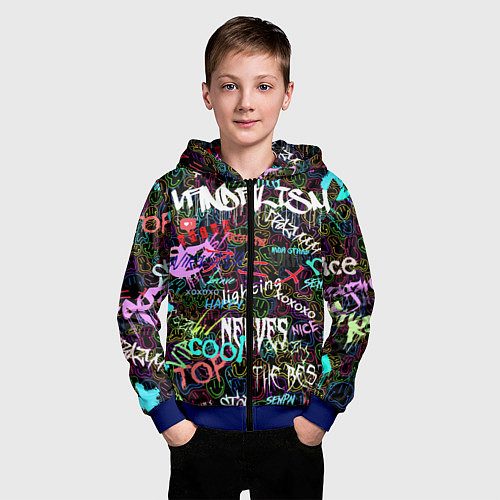 Детская толстовка на молнии Neon graffiti Smile / 3D-Синий – фото 3