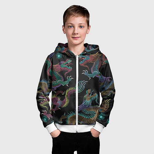 Детская толстовка на молнии Цветные драконы / 3D-Белый – фото 3