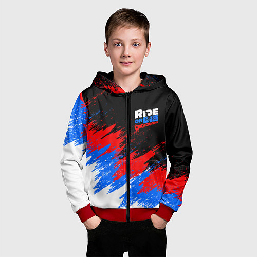 Детская толстовка на молнии RIDE OR DIE RUSSIA EXTREME / 3D-Красный – фото 3