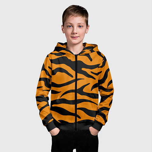 Детская толстовка на молнии Тигриные полосы, Символ 2022 года / 3D-Черный – фото 3