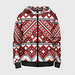 Толстовка на молнии детская Русский узор, геометрическая вышивка, цвет: 3D-черный