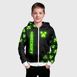 Толстовка на молнии детская MINECRAFT NEON LOGO CREEPER, цвет: 3D-белый — фото 2