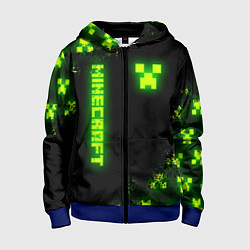 Толстовка на молнии детская MINECRAFT NEON LOGO CREEPER, цвет: 3D-синий