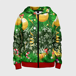 Толстовка на молнии детская Новогоднее Настроение Елка, цвет: 3D-красный