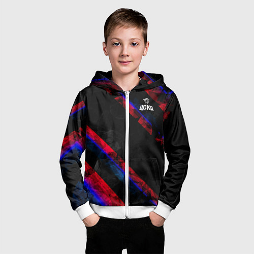 Детская толстовка на молнии ЦСКА Dark Theme / 3D-Белый – фото 3