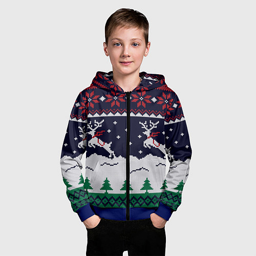 Детская толстовка на молнии СВИТЕР С ОЛЕНЯМИ DEER SWEATER / 3D-Синий – фото 3