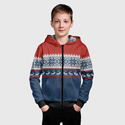 Толстовка на молнии детская НОВОГОДНИЙ УЗОР С ОЛЕНЯМИ, цвет: 3D-черный — фото 2
