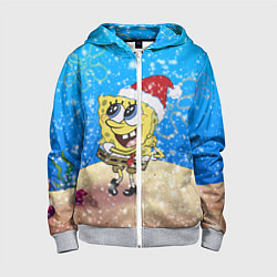 Толстовка на молнии детская НОВОГОДНИЙ ГУБКА БОБ КВАДРАТНЫЕ ШТАНЫ, цвет: 3D-меланж