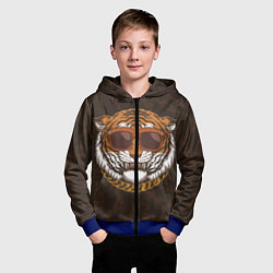 Толстовка на молнии детская Крутой тигр в очках с цепью, цвет: 3D-синий — фото 2