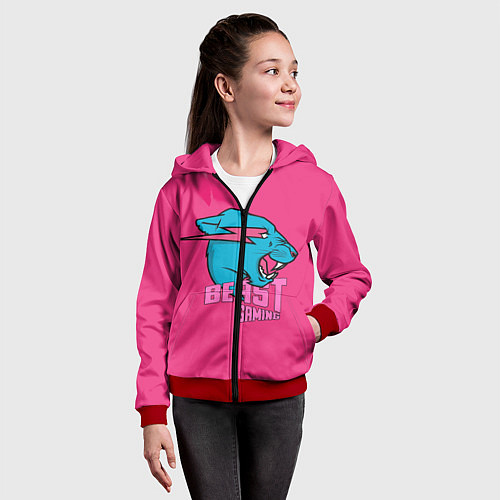 Детская толстовка на молнии Mr Beast Gaming Full Print Pink edition / 3D-Красный – фото 4