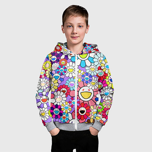 Детская толстовка на молнии Цветы Takashi Murakami / 3D-Меланж – фото 3