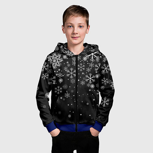 Детская толстовка на молнии Снежинки - С Новый год / 3D-Синий – фото 3
