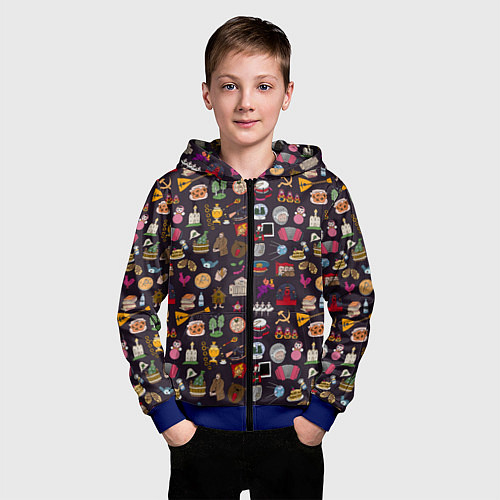 Детская толстовка на молнии Российская история и русская культура паттерн / 3D-Синий – фото 3