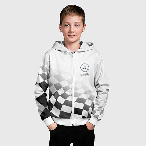 Детская толстовка на молнии MERCEDES, МЕРСЕДЕС СПОРТ, ФИНИШНЫЙ ФЛАГ, ФОРМУЛА 1 / 3D-Белый – фото 3