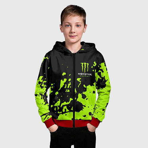 Детская толстовка на молнии Monster Energy green / 3D-Красный – фото 3