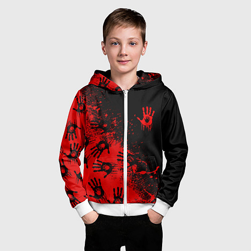 Детская толстовка на молнии Death Stranding Отпечаток рук паттерн / 3D-Белый – фото 3