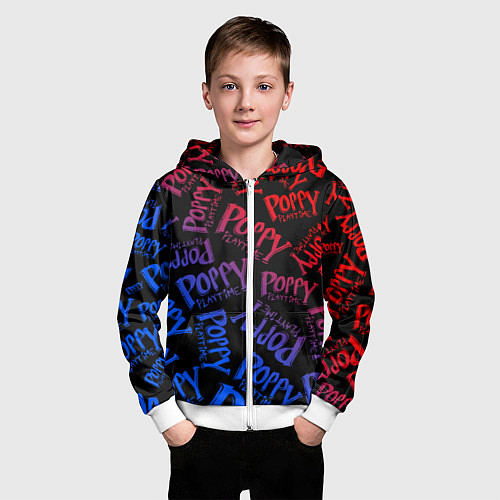 Детская толстовка на молнии POPPY PLAYTIME LOGO NEON, ХАГИ ВАГИ / 3D-Белый – фото 3