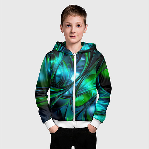 Детская толстовка на молнии Изумрудное настроение / 3D-Белый – фото 3