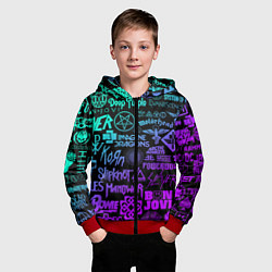 Толстовка на молнии детская ЛОГОТИПЫ РОК ГРУПП НЕОН ROCK NEON, цвет: 3D-красный — фото 2