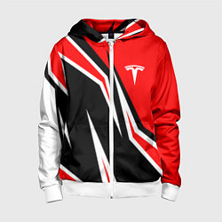 Толстовка на молнии детская TESLA MOTORS RED LINE ТЕСЛА, цвет: 3D-белый