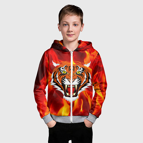 Детская толстовка на молнии Fire Tiger Face 2022 / 3D-Меланж – фото 3